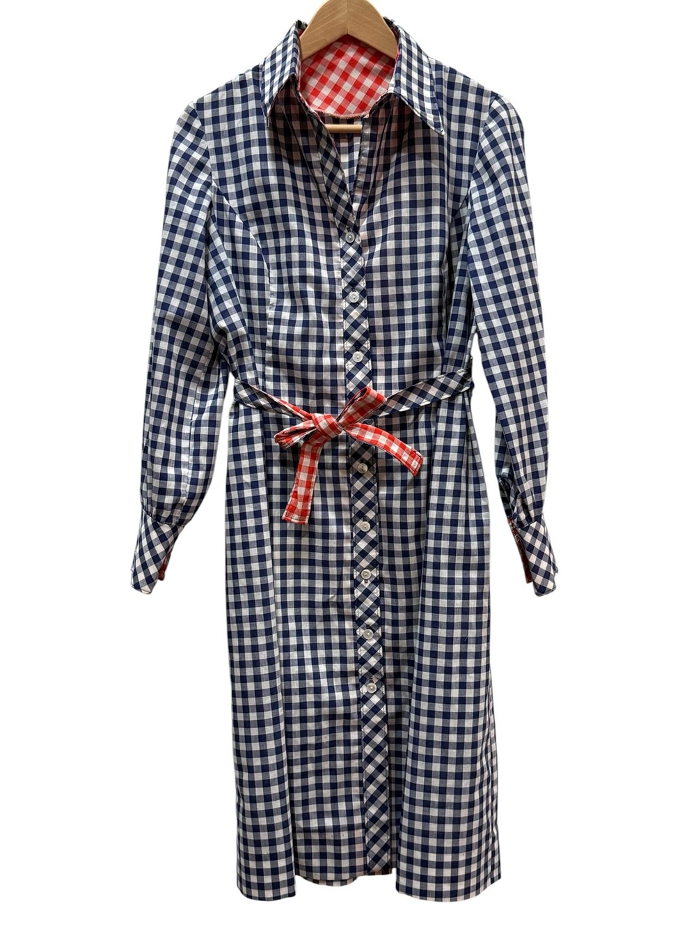 Vintage I. Magnin & Co. Gingham Farmhouse Style Shirt Dress | Midi | Fits M